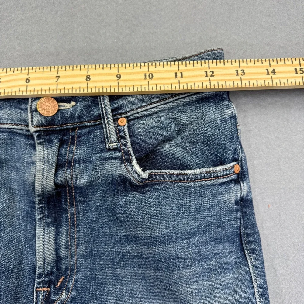 MOTHER The Insider Crop‎ Step Chew Jeans Dancing On Coals Blue Distressed 26